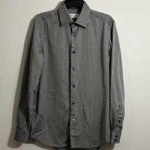 Robert Graham Striped Button Up Shirt 15.5 Black Gray Long Sleeve